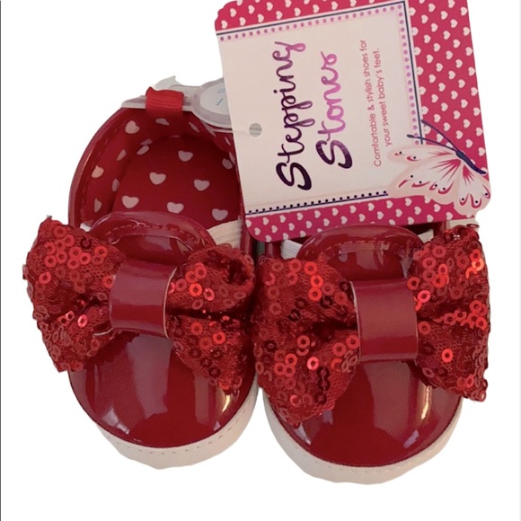 Stepping Stones Shoes New Shiny Red Bow Baby Shoes Size 3 Months